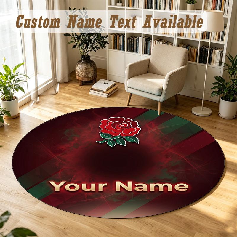 Round Rug Custom NameEngland Rugby Pattern Non Slip Carpet Home Floor Decor