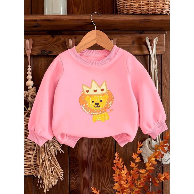 Kids Sweatshirt Cute Cartoon Lion Print Design, Durable And Wrinkle-Resistant Comfortable Sweatshirt