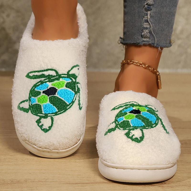 Fashion Kidmi Women Slippers Non-slip Warmed Plush Slippers New Autumn and Winter Slippers Cartoon Turtle Floor Cotton Slippers for Home