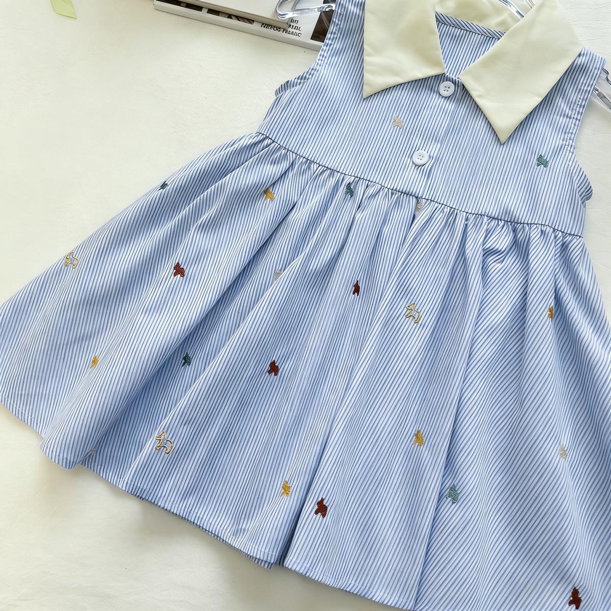 Girls Summer 2026 Striped Sleeveless Princess Dress with Lapel 120cm