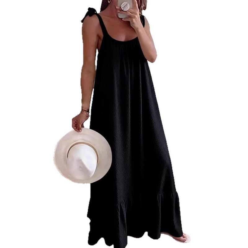 New Women's Casual Suspender U-neck Regular Pleated Multi-color Women's Dress Long Skirt