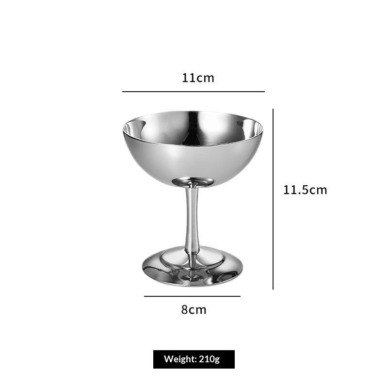 Stainless Steel Retro Dessert Cup High Base Ice Cream Goblet Shatterproof Reusable Salad Bowl for Home Kids Party Use