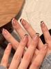 Secret Lives Premium Brillant Réutilisable Artificiel Translucide Couleur Nude Avec Bandes Blanc Cassé & Pointes Marron Faux Ongles Press-On Extensions 24 P