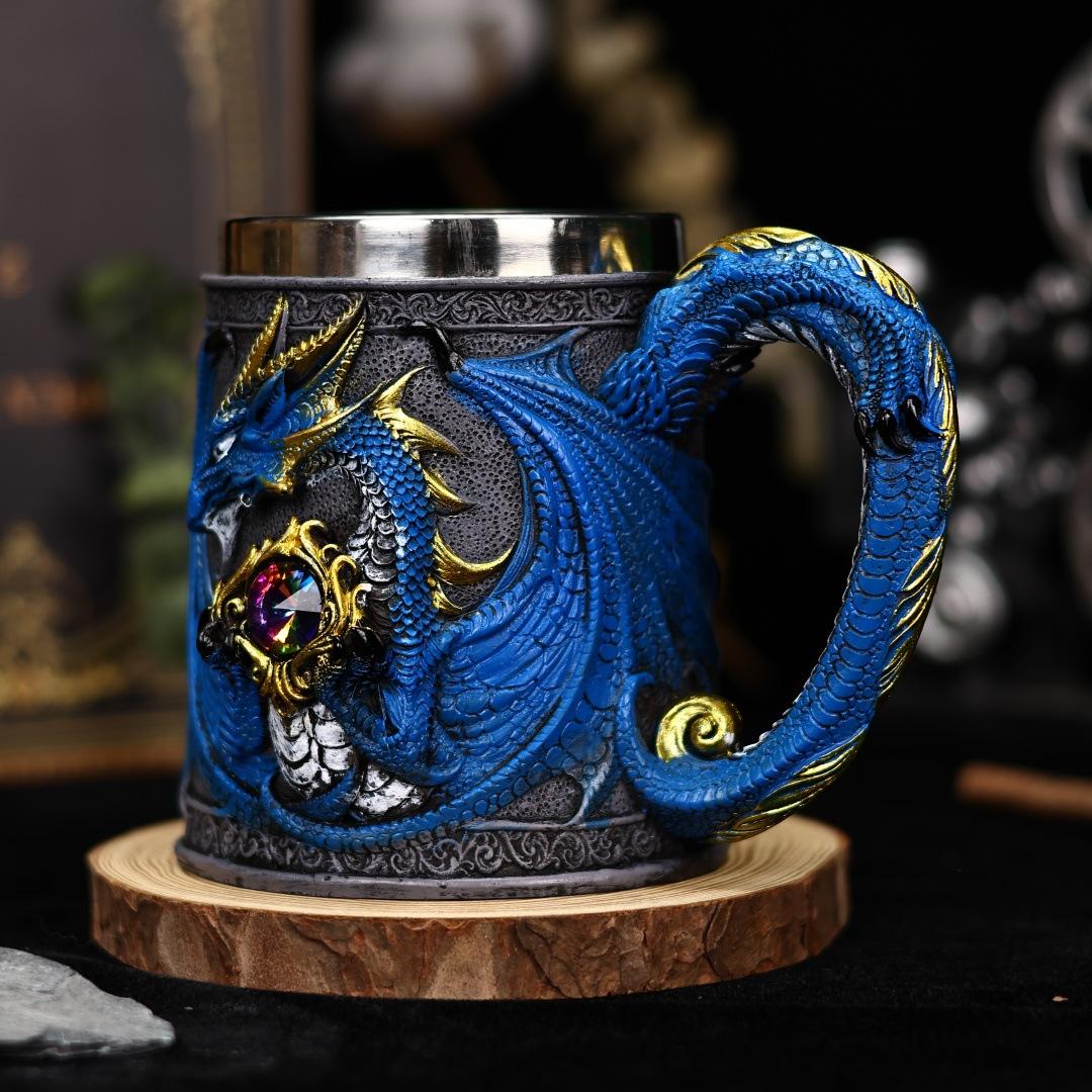 

Dragon Warrior Coffee Cup Retro Dragon Statue Stainless Steel Beer Cup Water Cup High Value Dragon Statue Decoration 301-400ml