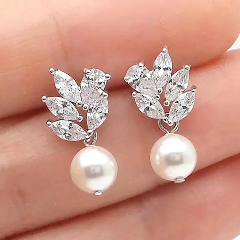 High-End And Fashionable Ocean Pearl Earrings, Set With Cubic Zirconia Women'S Luxurious Fashion Jewelry