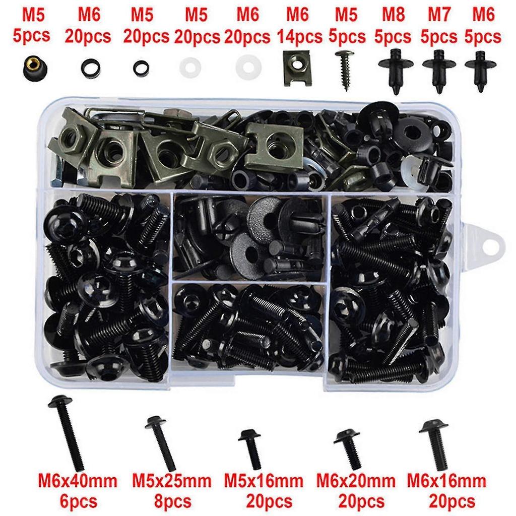 195pcs Motorcycle Fairing Screw Nut Kit Bodywork Screws Motorcycle Universal Kit Black