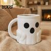 Halloween Party Geschirr Eisbecher mit Löffelhalter, 3D-gedruckter süßer Geisterbecher, Geformter Kaffeebecher Stiftehalter Dekoration, Weihnachten Geburtstag
