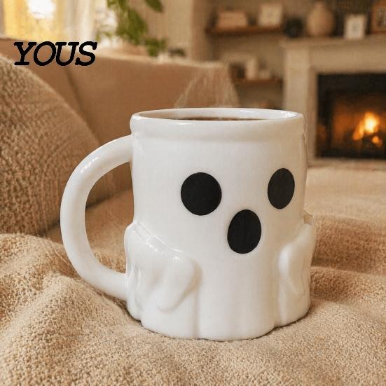 Halloween Party Geschirr Eisbecher mit Löffelhalter, 3D-gedruckter süßer Geisterbecher, Geformter Kaffeebecher Stiftehalter Dekoration, Weihnachten Geburtstag