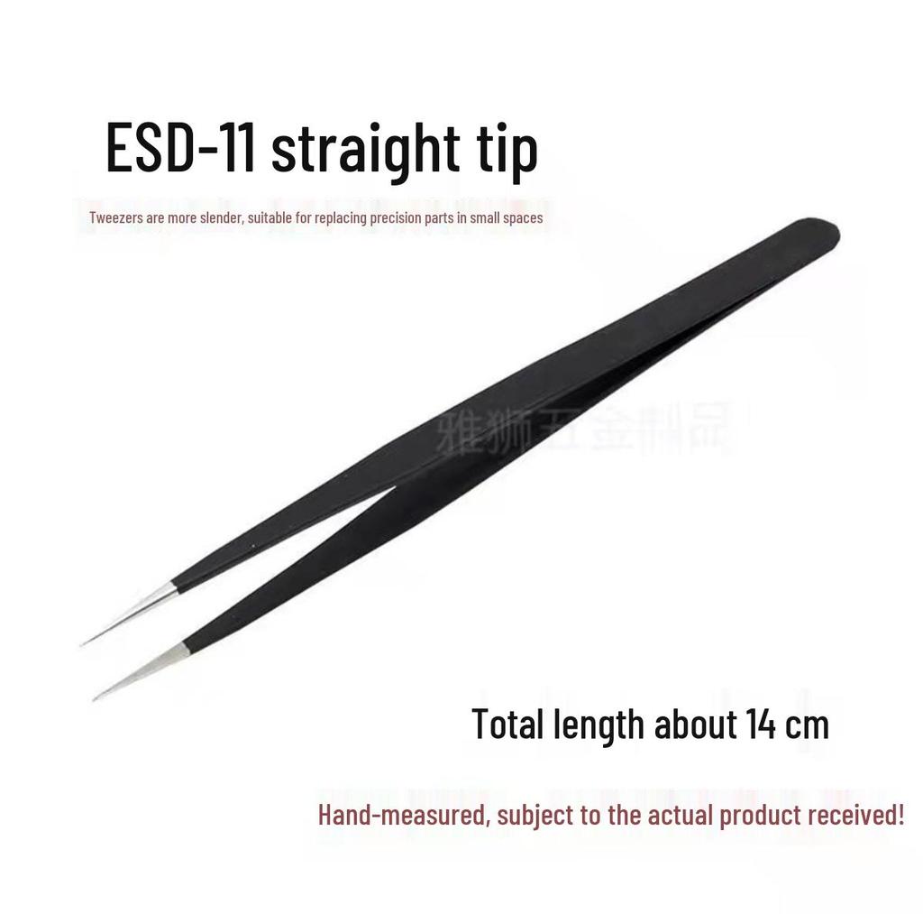 Black Anti-Static Stainless Steel Curved Tip Tweezers Set for Nail Art, Journaling, and Repairs