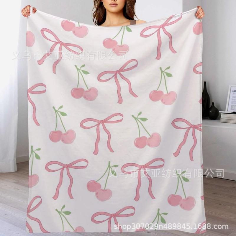 Cute Pink Flannel Blanket Soft Bow Design Nap Air Conditioner Girls