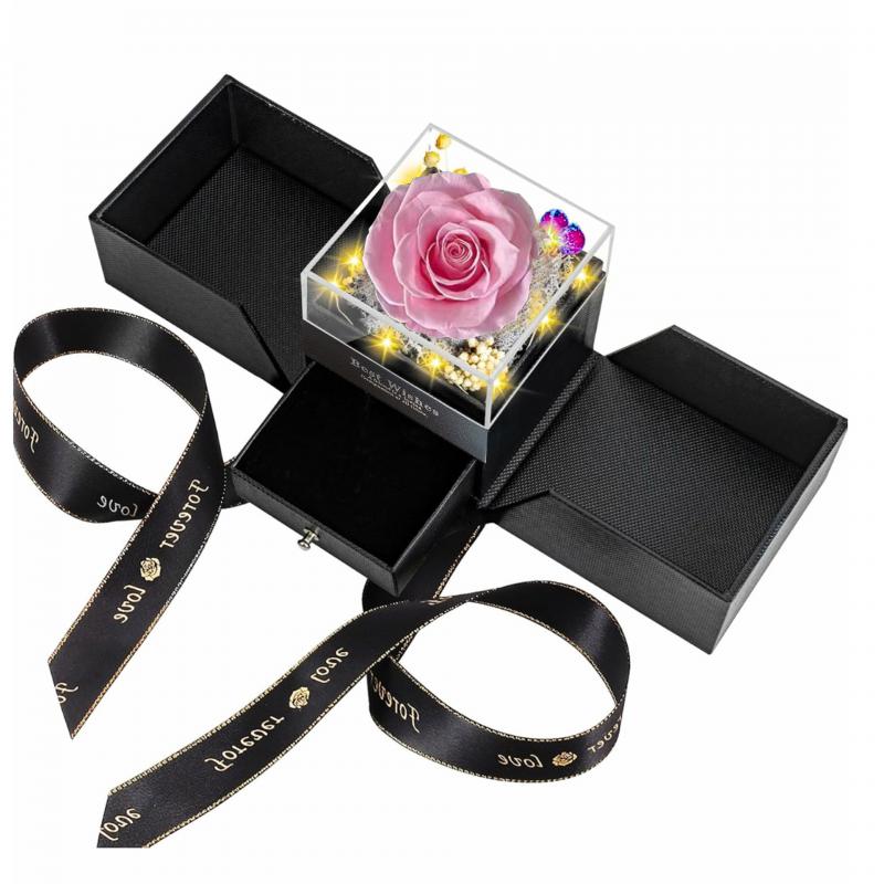 Ewiges Rosen-Geschenkset, Schmuckschatulle mit Acryl-Schublade, Geschenk zum Valentinstag oder Geburtstag, Elegante Schmuck-Verpackungsschachtel