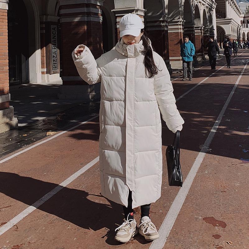 Winter New Black Couple Long to Foot Naked Cotton Clothing Men's and Women's Middle School Cotton Clothing Jacket