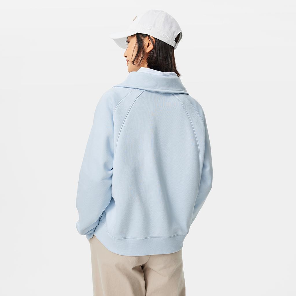 Li-Ning Solid Color Half-Zip Polo Long Sleeve Sweatshirt Women Sweatshirt Cloud-Blue AWDU982-2