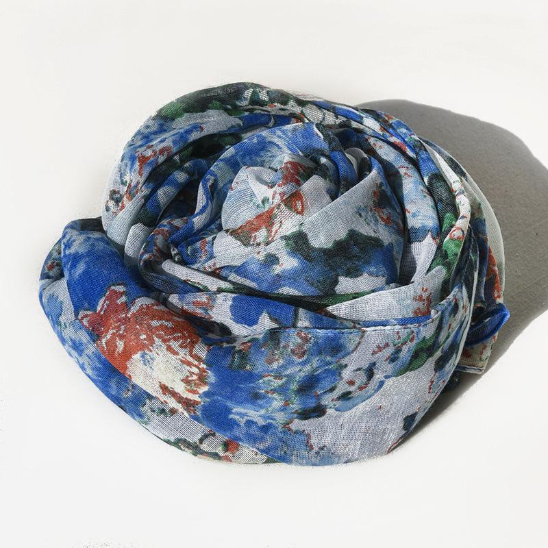 

2024 Новый классический цветочный шелковый шарф, имитация шелкового шарфа, модная шаль для отдыха, солнцезащитный пляжный шарф для улицы 65*180CM