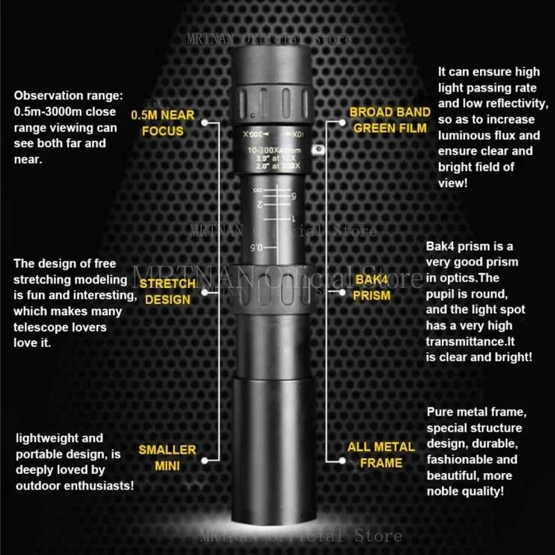 10-300x40 HD Monocular Telescope Long Range Zoom For Outdoor Hunting Camping Tourism High Power Compact Monocular for Adults Kid