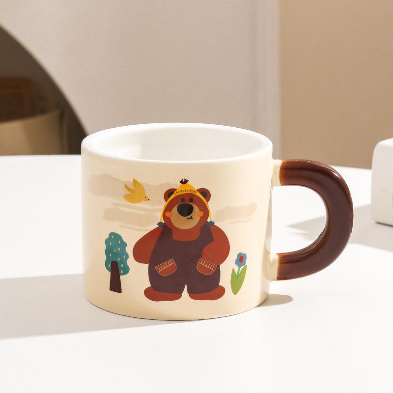 Fufu Cartoon Mug Cute Bear with Cover Couple Home Water Cup Ceramic Office Gift Box