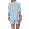Fashion Women's New Cotton And Linen Casual V-neck Single Breasted Loose Shorts Set