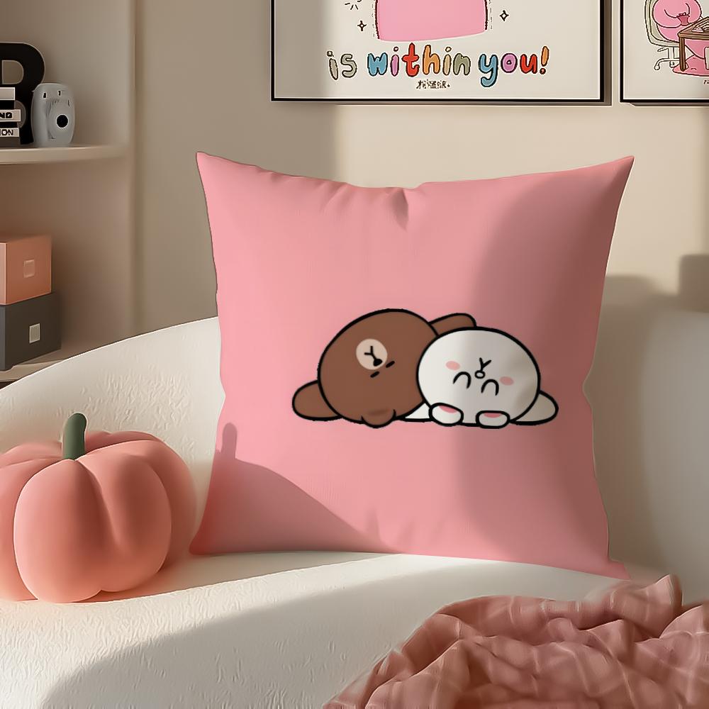 Cute Korean LLINE FRIENDS brown bear and cony Cushion Cover Pillowcase Short Plush Invisible zipper Room Sofa Cushion Cover