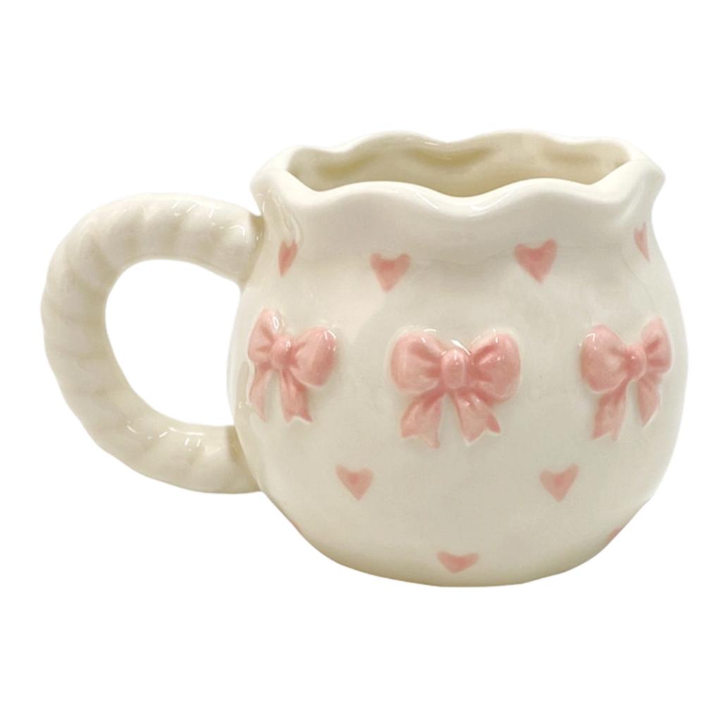 Unique Handcrafted Ceramic Coffee Mug With Bows Accent Water Drinking Cup Kitchen Dining Decoration For Daily Use