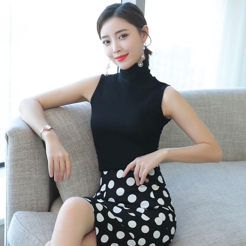 2021 Women's Black High Neck Spaghetti Strap Sleeveless Top