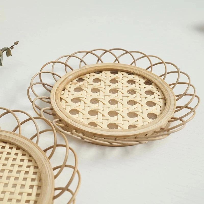 Home Decoration Natural Bamboo Woven Coaster Handwoven Rattan Cup Mat Handmade Placemat Coffee Shop Table Accessories