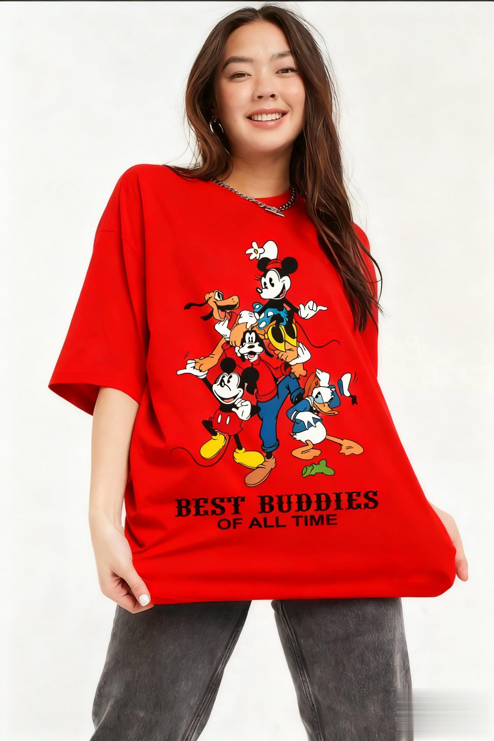 Disney Mickey Minnie Best Buddies T Shirt Men Women Vintage Cartoon Print Cotton Couple Top Graphic Tee Summer Casual Streetwear S