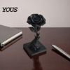 Minimalist Floral Sculpture 3D Printed Black Rose Statue Ornament, Gothic Dark Style Figurine, Decor Artistic Flame Base Flower Decor,