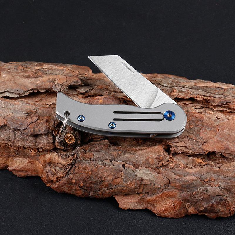 Damascus Steel Titanium Handle Keychain Mini EDC Portable Folding Pocket Knife Camping Survival