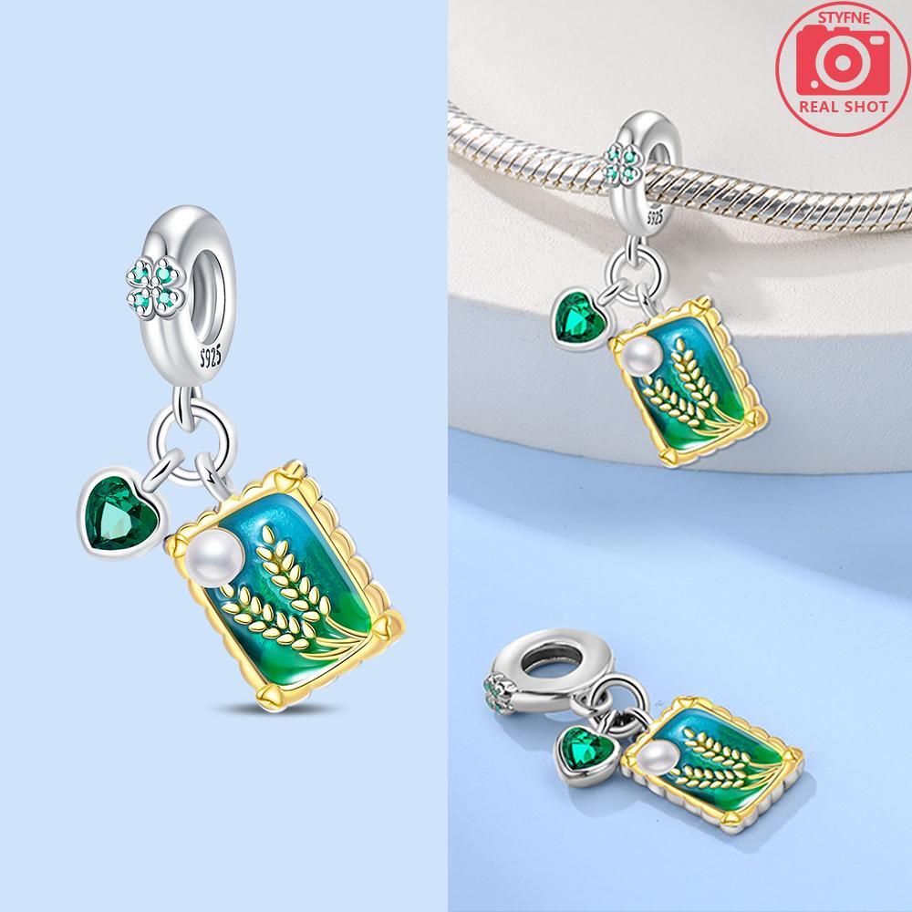 Green Color Four-Leaf Clover Avocado Copper Cactus Green Series Charms Beads Fit 3Mm Original Bracelet Diy Jewelry Gift