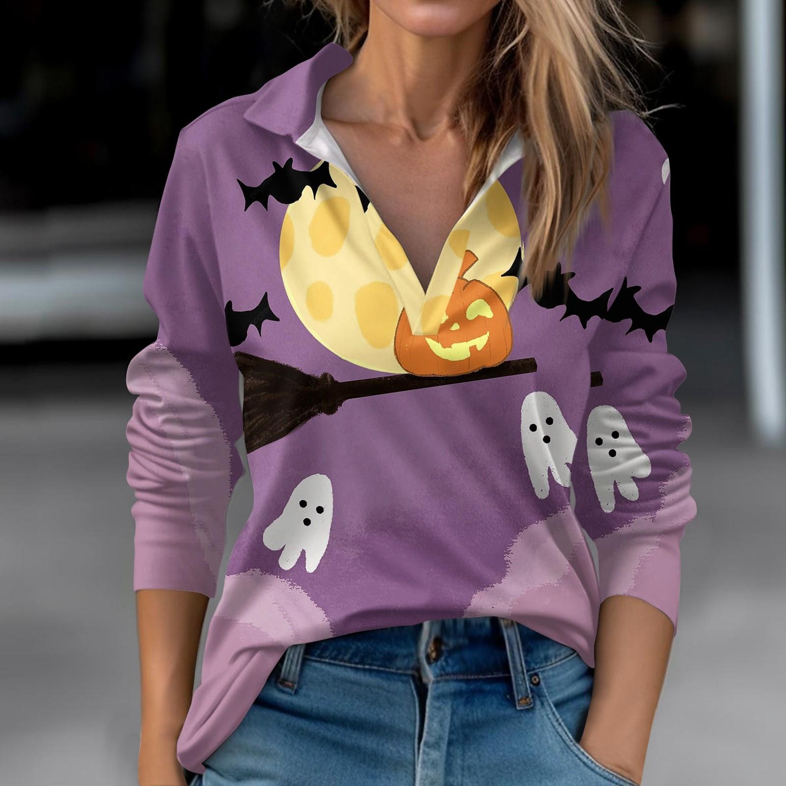 

Женские осенние и зимние топы с v-образным вырезом, повседневные модные топы с принтом на Хэллоуин, футболка XXL жёлтый