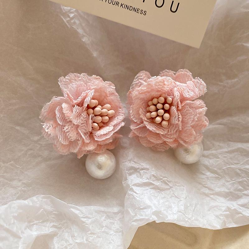 Silver Needle Flower Mesh Tassel Earrings - Fresh Beach Style, Versatile & Fashionable.