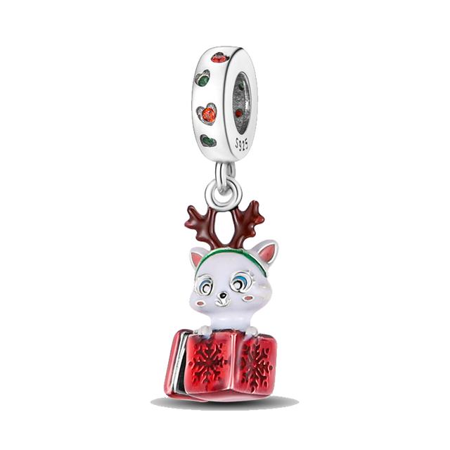 New 925 Sterling Silver Dog and Red Snowman Charm Bead Fit Original 925 Fashion Bracelets DIY Fine Jewelry Making for Women