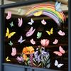 Static Cling Window Stickers Creative Rainbow Flowers and Butterflies for Kitchen Bedroom Living Room Bathroom Glass Decor