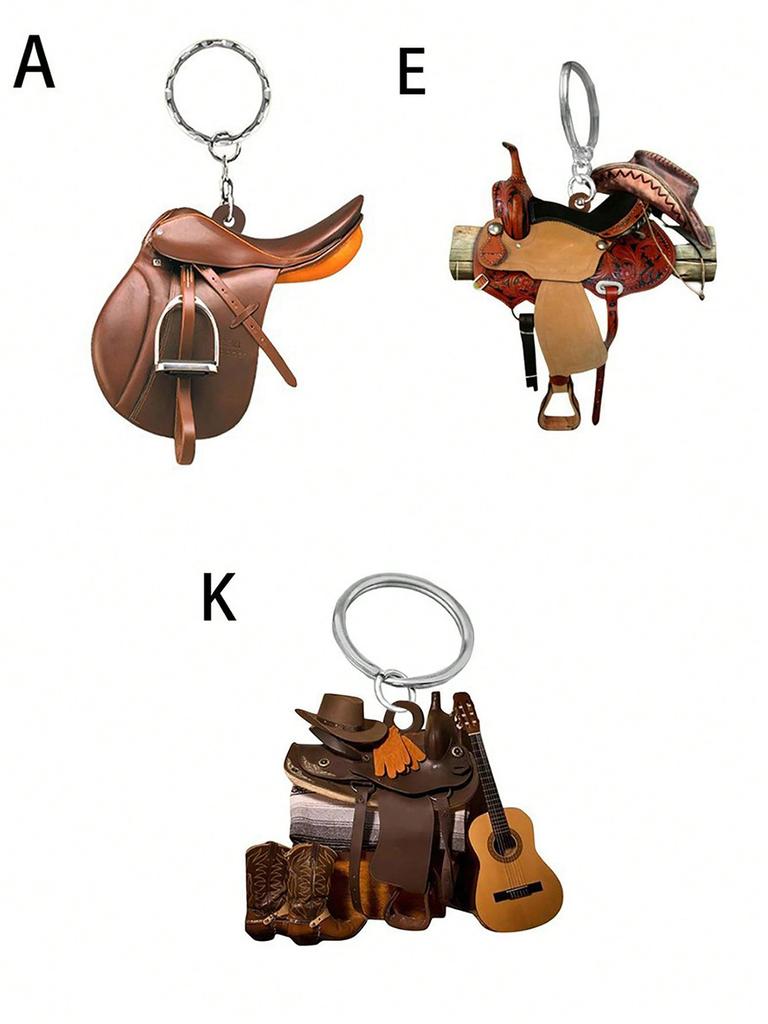 1 Pc Western Cowboy Saddle Acrylic 2D Keychain Pendant Personalized Decoration Universal Men's and Women's Flat Keychain