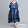 2023 Spring/Summer Plus Size Women's Cotton Linen Print Midi Dress - Short Sleeve