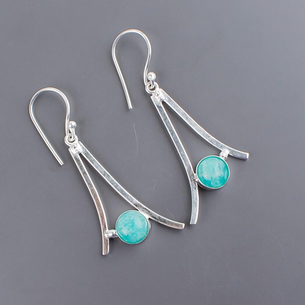 Amazonite Gemstone 925 Sterling Silver Handmade Dangle/Drop Earrings 1.45" Gift EE-66-24