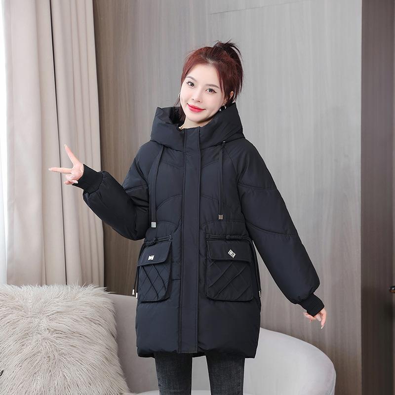 Autumn and Winter Korean Clothing New Version Thickened Down Cotton-padded Jacket, Women's Medium and Long Cotton-padded Jacket Ins Bread Clothing