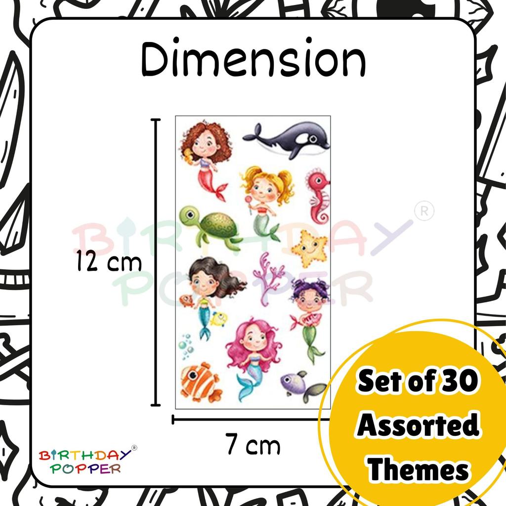 Birthday Popper Temporary Tattoos for Kids As Birthday Return Gifts - Pack of 30 Sheets - Over 300 Fun Designs - Mermaid, Unicorn & Cosmic Combo As