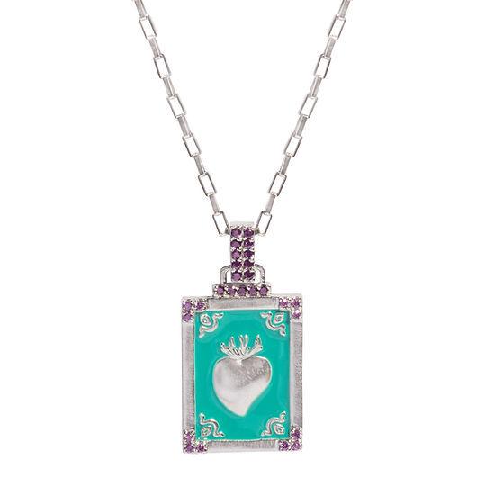 Retro Tarot Card Heart Pendant Necklace, Colorful Oil Drop, Gold-Plated Copper, Artistic Design