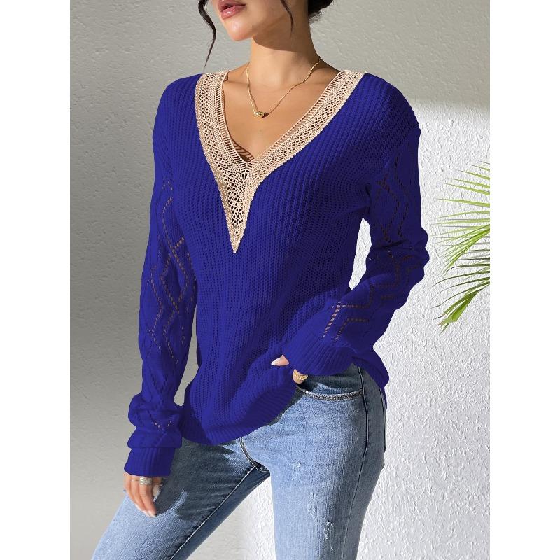 YYFS Maglioni a maniche lunghe con scollo a V, stampati in tinta unita, casual, autunno inverno, da donna