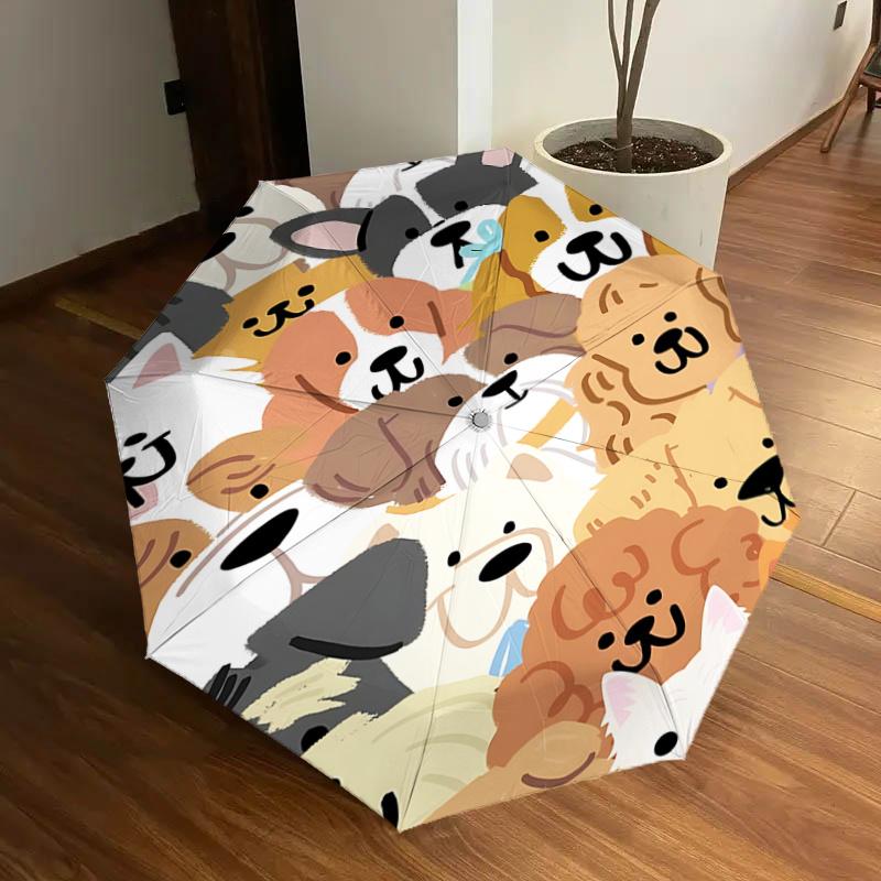 

Adorable Dog Faces Print Automatic Opening/Closing Umbrella with Foldable Design, Iron Frame, Outdoor Use, Perfect Gift for Fans, Travelers,