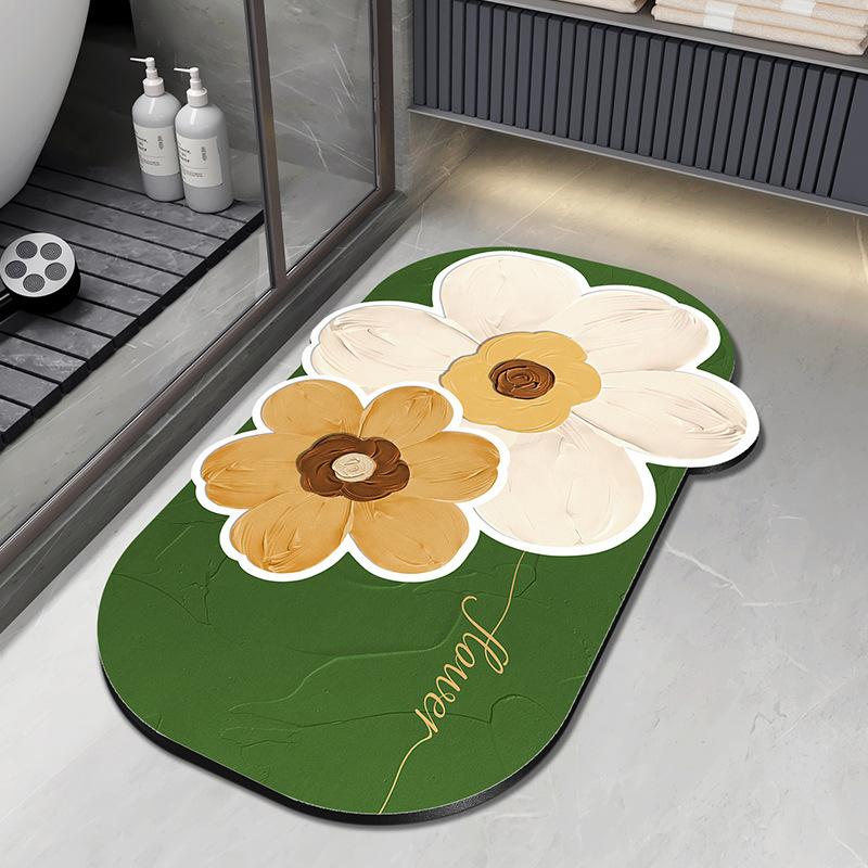 Fresh and Simple Special-shaped Flowers Diatom Mud Bathroom Toilet Toilet Door Water Absorption Dirt-resistant and Easy To Take Care of Floor Mat