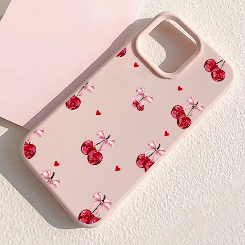 Kawaii Bow Cherry Protective Phone Case For iPhone 17 Air 16 16e 15 13 12 11 Pro Max Pro Plus Anti-Drop Slim Fit Funda Cover