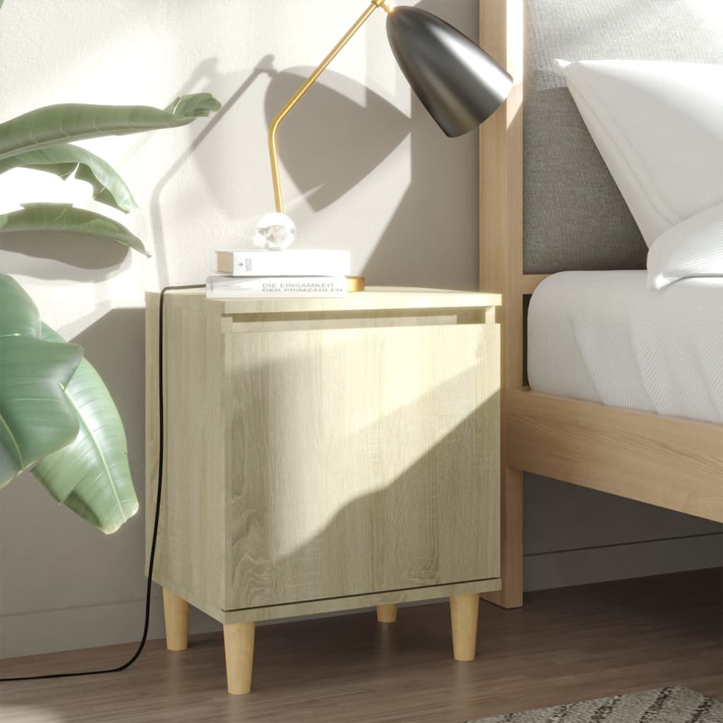 Nightstand with Solid Wood Legs Sonoma Oak 40 x 30 x 50 cm