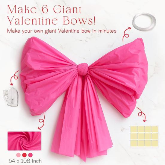 6Pcs Giant Bow DIY Decor Kit for Valentine's Day Hanging Wall Door Window Decorations Easy To Assemble Bow Wall Backdrop for Party Photo