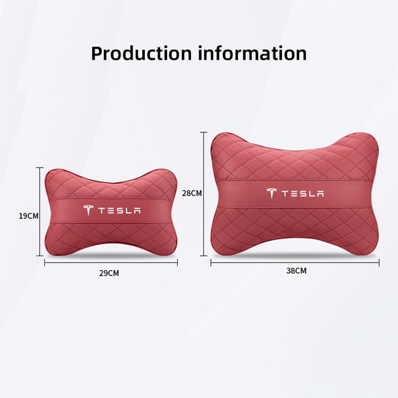 DWZQF1 Nappa Leather Car Headrest Neck Pillow Waist Cushioning For Tesla Model-Y Model-3 Model-X Model-S Cybertruck Roadster SpaceX