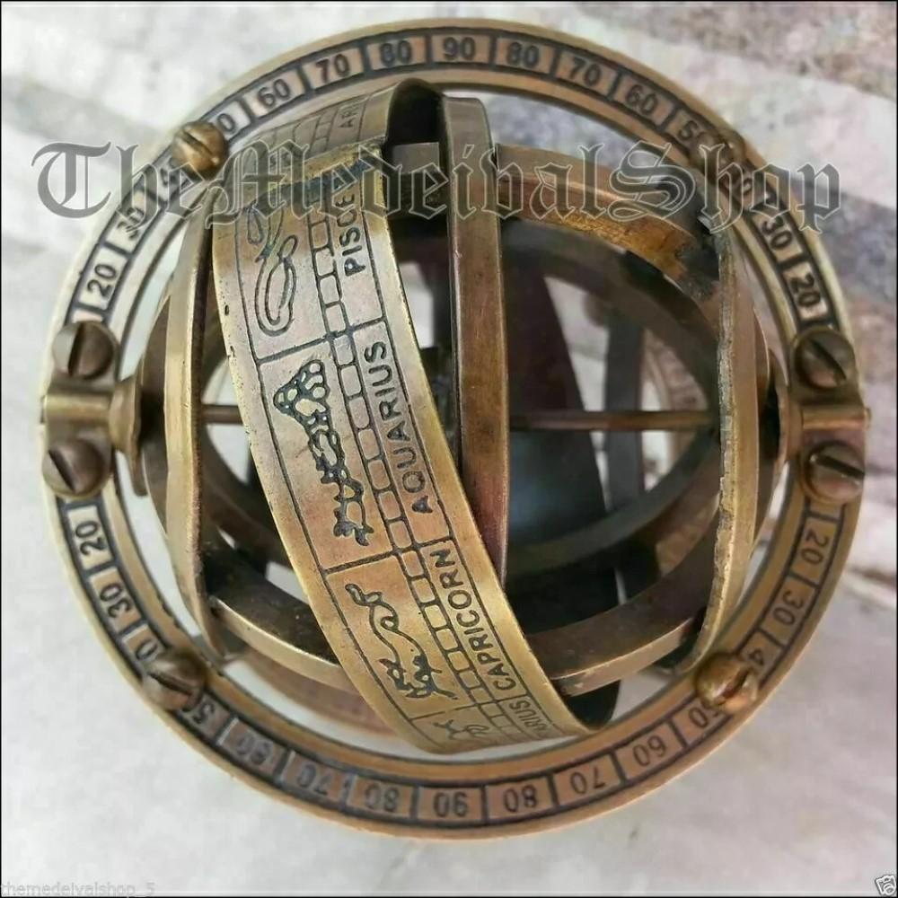 3-calowy mosiężny mały sferyczny globus armilarny ręcznie robiony morski prezent świąteczny