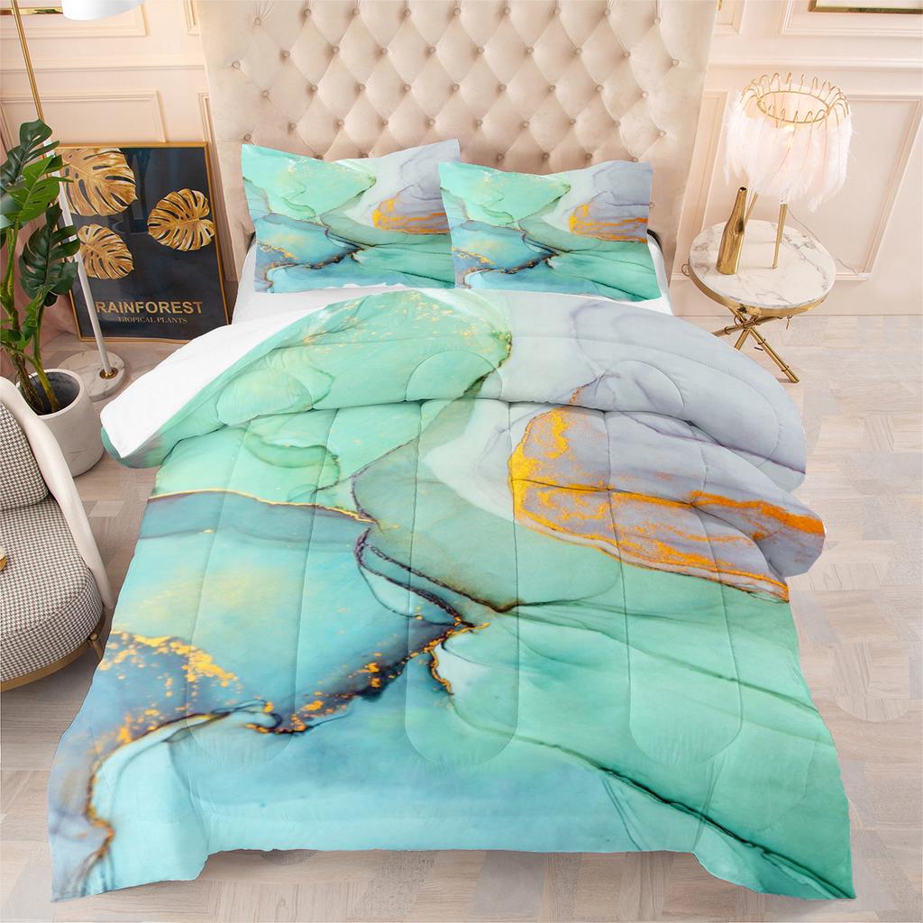 New Marble Texture Water Ripple Quilt Set - 3 Piece Set with Plush Fill and Printed Duvet Cover