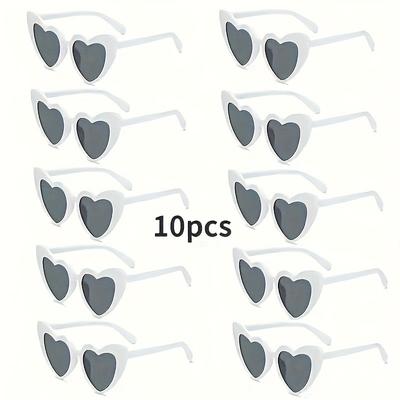 10 Stück Schicke herzförmige Modebrillen - Weißer Rahmen mit grauen GläsernPerfekt für Hochzeiten Partys & Po-Requisiten