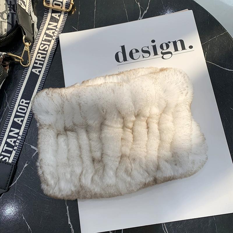 Rex Rabbit Hair Neck Cover Women's Winter Elastic Mesh Scarf Headband Versatile Real Fur Plush Headgear Children's Scarf